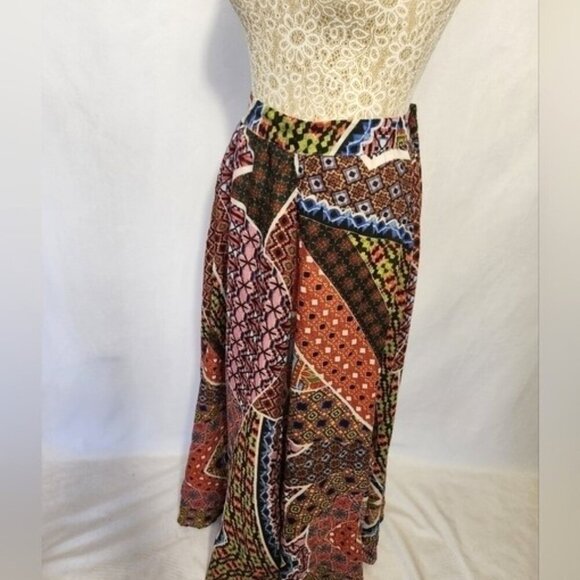 Truly 4 You Size 2X Multi Color Patchwork Print Tie Front/Back Maxie Skirt Boho - Picture 3 of 12